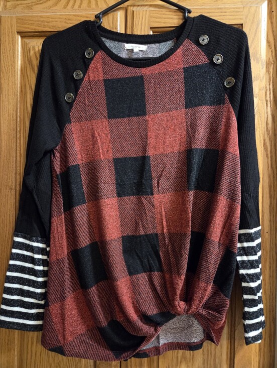 Maurices Tops - Red and Black Buffalo Plaid Knot-Front Top